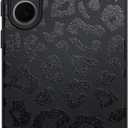Cute Phone Case for Samsung Galaxy S24 FE, Leopard Girly Aesthetic Animals Art Pattern, Matte Finish Soft TPU Anti Fingerprint Shockproof Cases Cover for Girls Women, Black