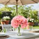 Light Pink Hydrangea Artificial Flowers with Glass Vase, Real Touch Faux Hydrangea Arrangement with Faux Water, Ready-to-Display Table Centerpiece for Bathroom, Shelf, Home Dcor
