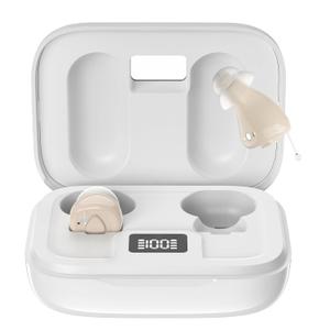 Invisible Hearing Aids for Seniors with Crystal Sound, Digital In-the-Ear Discreet & Comfortable Fit Hearing Aids with Intelligent Noise Reduction, One Button Control, Lasts Up to 100 Hours (Beige)