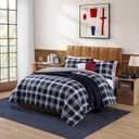 Tommy Hilfiger - Twin/Twin XL Comforter Set, 100% Soft & Smooth Reversible Bed Set, Plaid Bedding for Year Round Comfort, 2 Piece Bedding with Matching Pillowcase (Huntingdon Plaid Blue)