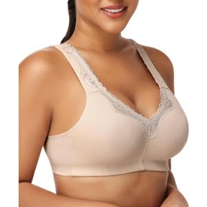 Minimizer Cotton Bra for Women Full Coverage Wireless Non Padded Plus Size(Beige,36DDD) (Beige)