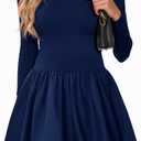 Wenrine Women Long Sleeve Bubble Mini Dress Bodycon Mock Neck Casual 2025 Cocktail Club Party Dresses (Blue)