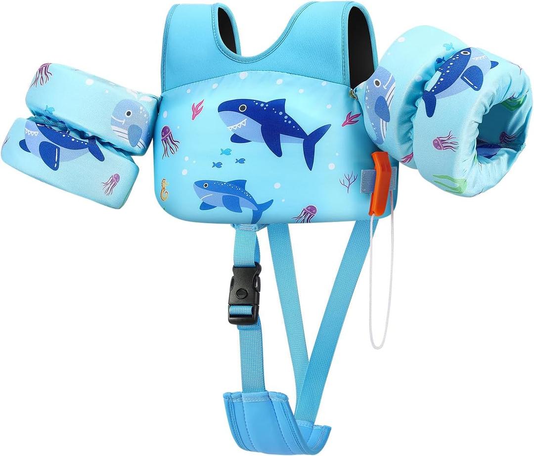 HeySplash Toddler Swim Vest, Toddler Floaties Fit 13-30/22-44 Lbs,Kids Swim Jacket with Adjustable Strap, Arm Floaties Water Wing Arm Band for Children Learn to Swim, Puddle Sea Beach Jumper Boy Girl (A-6-15kg Shark)