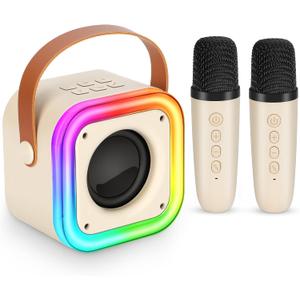 Mini Karaoke Machine for Kids, Girl Toys Gifts, Kids Karaoke Wireless Microphone for 4,5,6,7,8,9,10,11,12 Years Old Boys and Girls Christmas Party Gifts Toys (Beige)