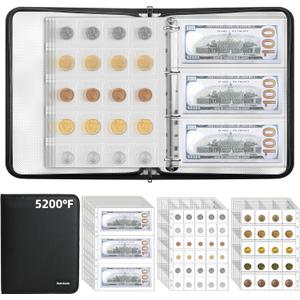 Coin Collection Album with 5200 Heat Insulate,400 Pockets Fireproof Coin Book & 36 Paper Money Organizer Binder with Aluminum Foil Lining for Coin Currency Holder,Pennies,Bill,Tokens,Badges