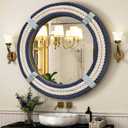 Nautical Round Rope Mirror - White Twisted Rope wall Hanging Mirror, Rustic Boho & Coastal Farmhouse Dcor for Bathroom, Bedroom, Nursery, or Entryway 24"L x 24"W