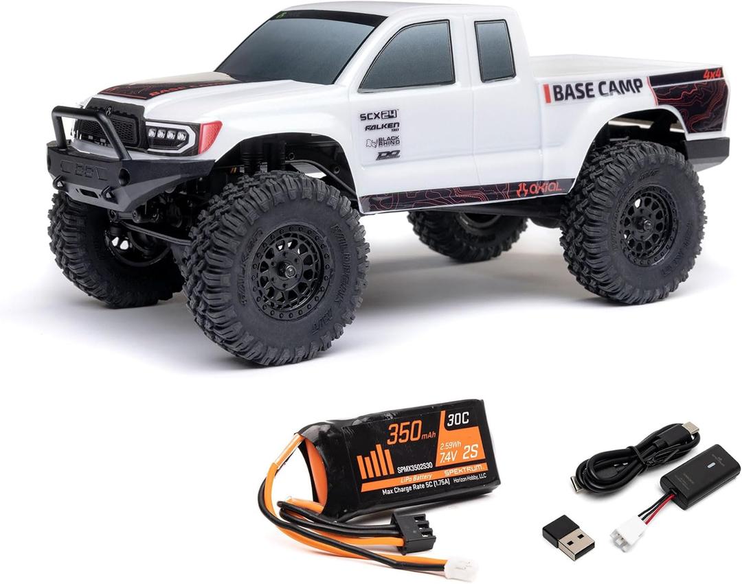 Axial RC Truck 1/24 SCX24 Base Camp 4x4 Rock Crawler Brushed RTR(Everything Needed to Run is Included) - White, AXI-1219T1