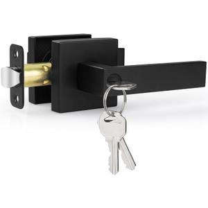 Estmoon Door Lock Matte Black Door Knob with Lock, Heavy Duty Keyed Front Door Handle Exterior Lockset, Entrance Exterior Door Knob for Bedroom, Bathroom, Front Door, Office, 1 Pack