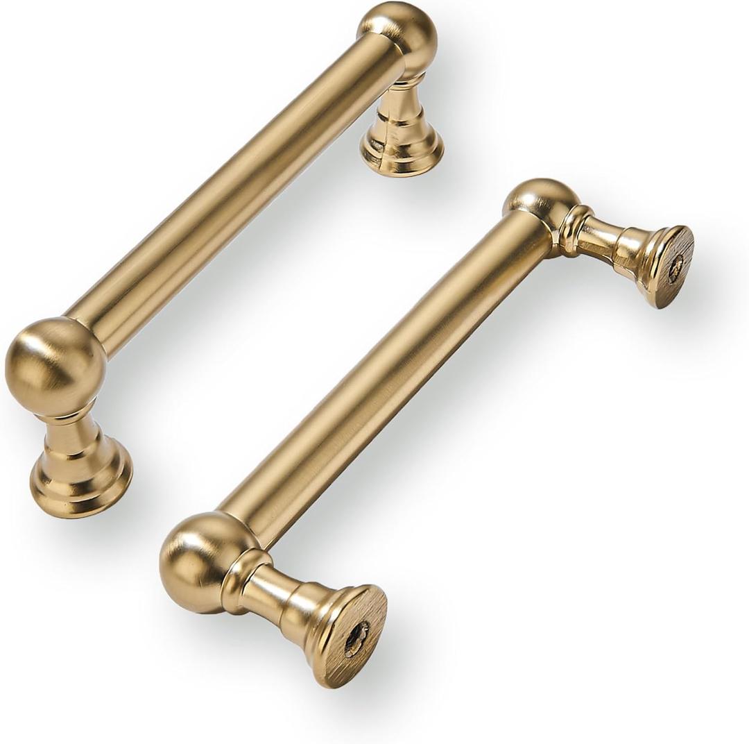 khtumeware 10 Pack 3 Inch Hole Center Champagne Bronze Cabinet Pulls Heavy Duty Solid Satin Brass Cabinet Handles for cabinets Dressers Kitchens Handles Bathroom cabinets