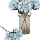 Kisflower Blue Hydrangea Artificial Flowers 6pcs Faux Hydrangea Flowers, Fake Flowers for Table Centerpiece, Blue Silk Hydrangea Flowers with Stems for Home Wedding Party Decor