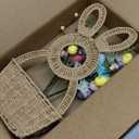 Thyle 15.7 Inch Easter Bunny Wicker Basket Door Decoration Rabbit Woven Basket Hanging Wreath for Front Door with Easter Tulips Egg Floral Decorations for Wall Indoor Outdoor Spring Home Decor