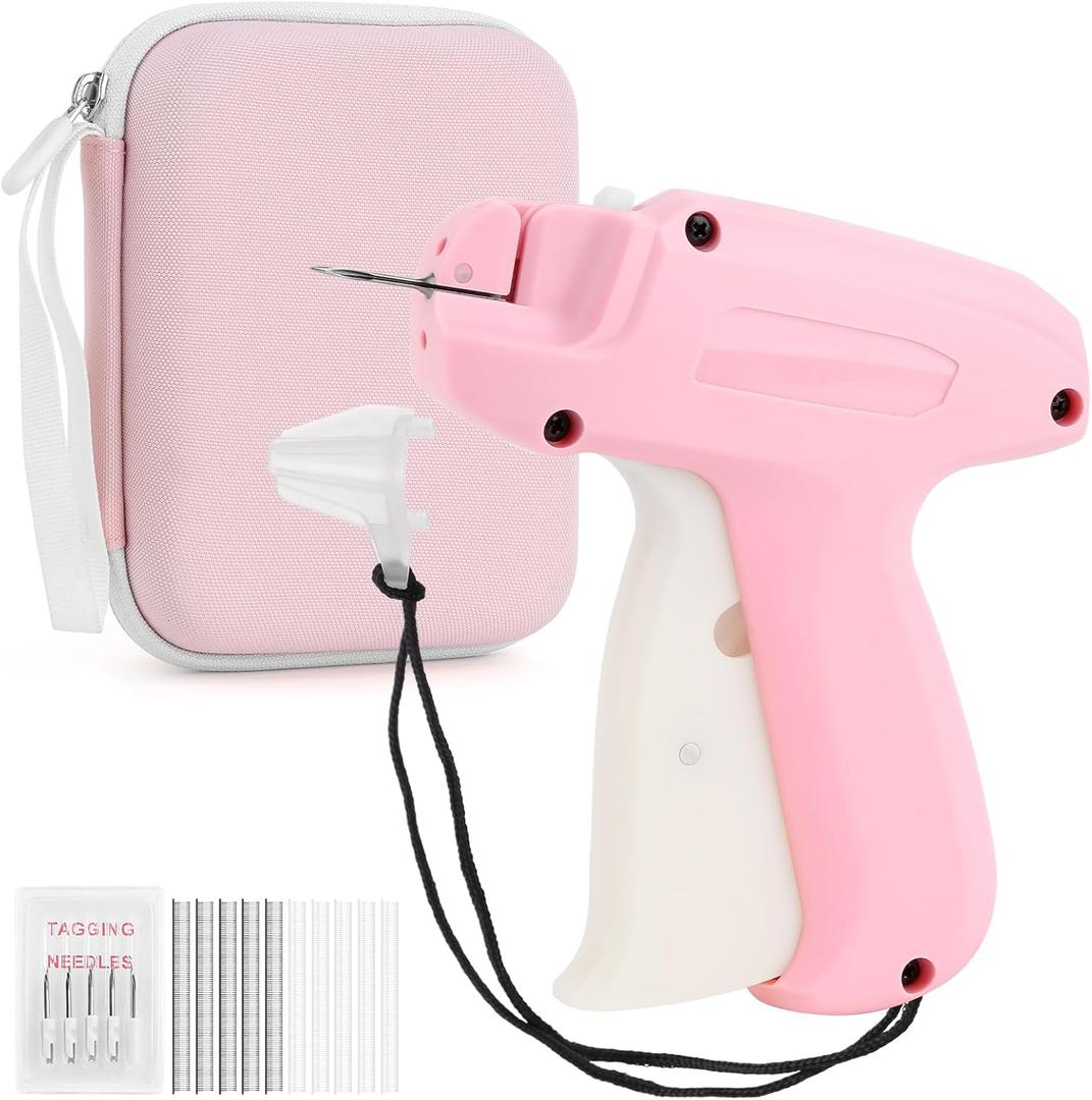 Stitch Gun for Clothing, Mini Sewing Stitch Tagging Gun for Clothes, Stitch Gun Quick Clothing Fixer with 6 Needles, 1000 Black & 1000 White Micro Fasteners & 1 Hard Carrying Case Pink