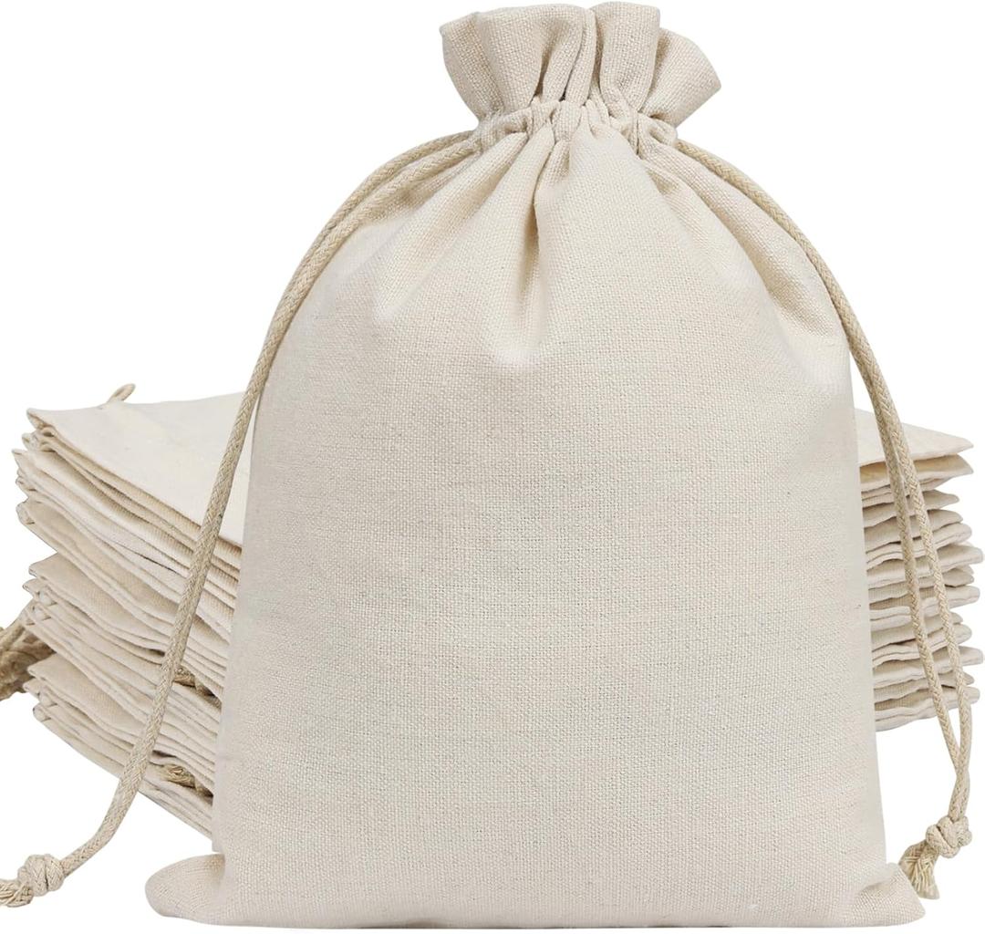 HRX Package 20pcs Cotton Canvas Bags 7x9 inches, Fabric Drawstring Gift Bags Pouches Sachet for Party Favors Craft DIY
