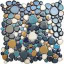 Parrotile Pebble Tile for Shower Floor Aqua Cobalt Blue Mosaic Backsplash Tiles (5 Sheets)