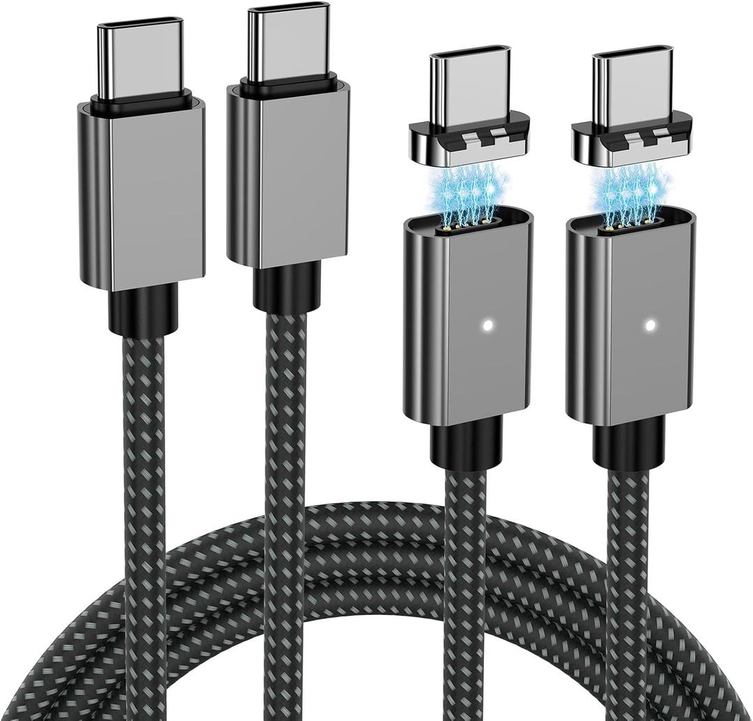 100W Magnetic Fast Charging Cable, USB C to USB C Cable(2 Pack,5/6.6FT), 480Mbps Data Transfer, for MacBook Pro/Air, iPhone 16 15 Pro Max, iPad, Galaxy S22 Ultra, Pixel (Grey)