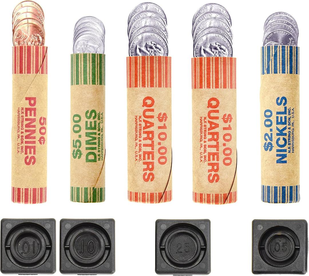 150 Coin Wrappers Made in USA & Crimper Wrapper Sealer Tool - Durable Preformed Paper Tubes - Coin wrappars Assorted Rolls Sizes - 60 Quarters, 30 Pennies, 30 Nickels and 30 Dimes Coin Sleeves