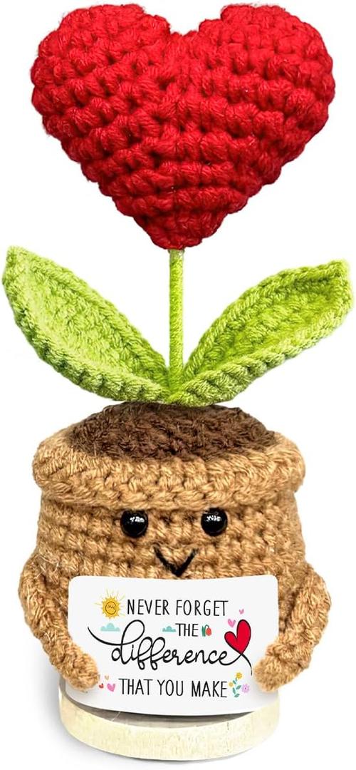 Tiny Detalles Valentine Day Mini Heart Flowers Crochet, Valentine Gifts for Him Her, Anniversary Birthday Gift for Wife Husband, Unique Valentine Day Decor for Coworkers Mom Friends