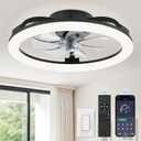 LEDIARY 20 Inch Low Profile Ceiling Fans with Lights and Remote, Dimmable Modern Fan Light (3000K-6000K), 6 Speed, Reversible, APP & Remote Control, Flush Mount Ceiling Fan for Bedroom, Black