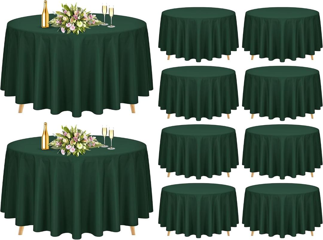 Pesonlook 10 Pack Hunter Green 120 Inch Round Tablecloths, Polyester Tablecloths for Round Tables, Wrinkle & Stain Resistant, Perfect for Wedding, Party, Dining, Banquet
