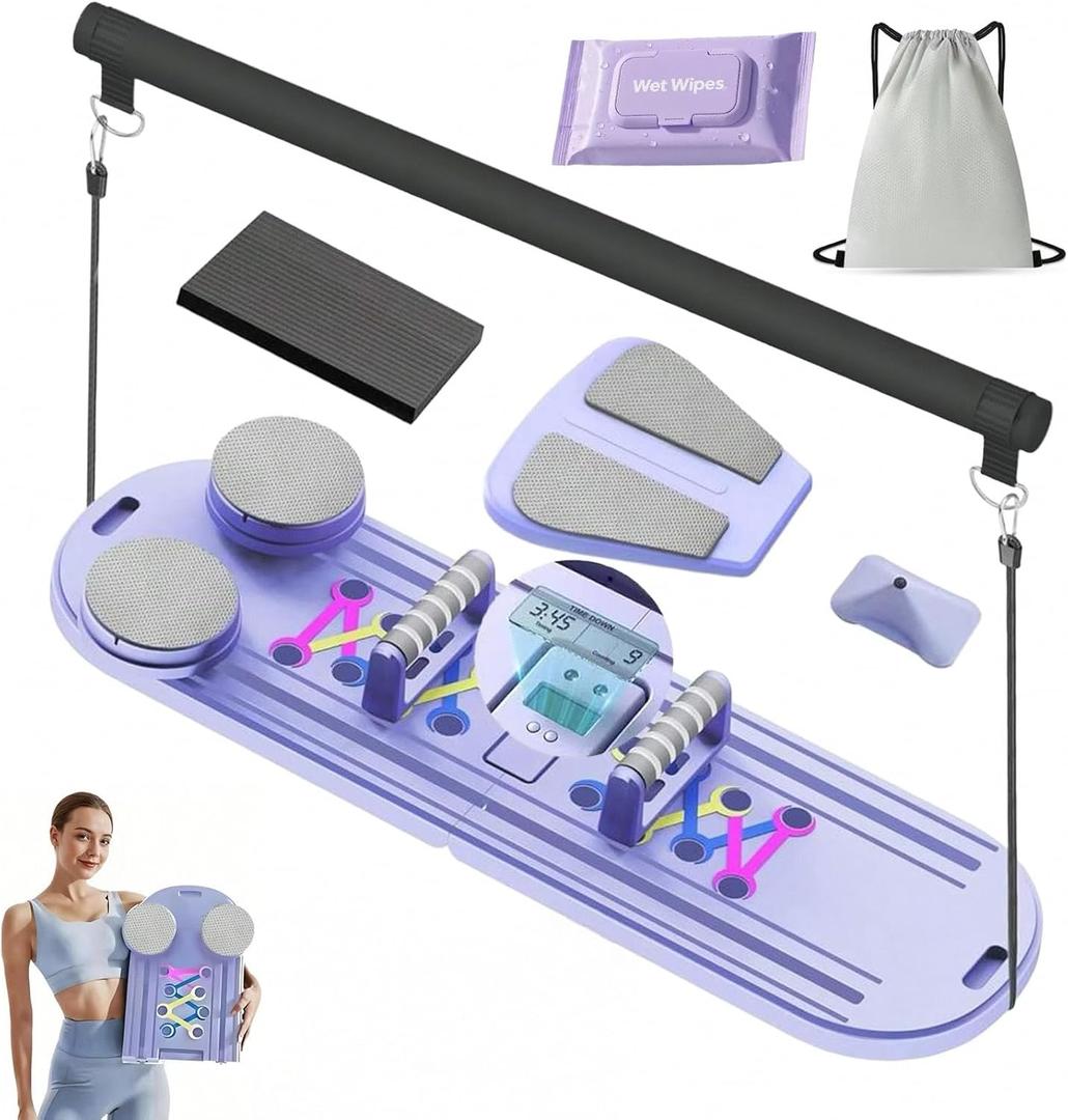 Pnknose Pilates Board-Pilates Reformer Set 6 in 1 Multifunctional Abdominal Pilates Board for Home Workout Equipment, Foldable Pilates Portable Reformer Machine, Ab Board Trainer for Women