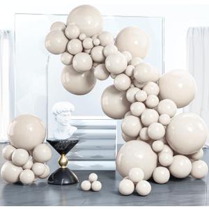 PartyWoo White Sand Balloons 100 pcs Different Sizes Pack of 18 12 10 5 Inch Off White Beige Cream Ivory Balloon Arch Kit Garland for Wedding Bridal Baby Shower Birthday Party Decorations White-F12