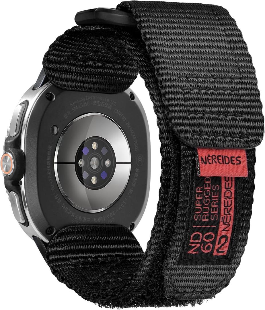 Nereides Watch Band Compatible with Samsung Galaxy watch 8 40/44mm, watch 8 Classic 46mm for Men Women, Nylon Sports Adjustable Replacement Strap for Galaxy Watch 8 2025 (Black)