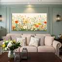 KZKU Floral Wall Art Canvas Print Orange and White Wildflowers Modern Botanical Watercolor style Flower Picture for Bedroom Living Room Artwork Home Wall Decoration 20x40in