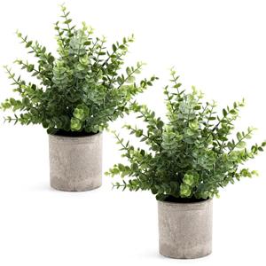 2 Pack Small Fake Plants 14" Eucalyptus Potted Artificial Plants for Shelf Desk Home Bathroom Farmhouse Room Coffee Table Decor (Sage Green-Large)