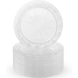 Blue Sky Simcha Disposable Clear Plastic 10" Plates (20 Count) | Premium, Sturdy Dinnerware for Parties, Events, and Holidays