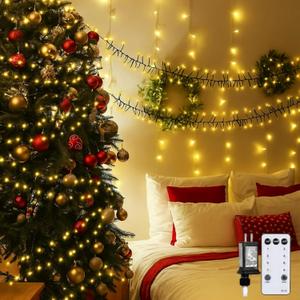 100Ft 2000 LED Cluster Lights for Christmas Tree Plug in Firecrackers String Light with Remote 8 Modes Timer Memory Waterproof Twinkle Fairy Decor for Indoor Xmas Tree Garland Decor(Warm Light)