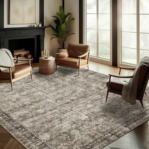 CHAMPLANT Washable Area Rug 8'x10' Retro Boho Design Non-Shedding Non-Slip Easy Care Ideal for High Traffic Areas in Living Room Bedroom Office Coffee Table Kitchen Large Carpet