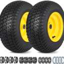 16x6.50-8 Tubeless Tire and Wheel, 16x6.5-8 Lawn Mower Tires, 3"-4.5" Offset Hub, 3/4" or 5/8" Bearing, Universal Fit Riding Mower and Garden Tractor Front Wheel, 4 Ply, S-Turf Pattern, 2 Pack