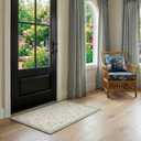 Clemile Floral Oval Rug 4x6 - Washable Ultra-Thin Living Room Rug Non-Slip Carpets - Soft & Stain Resistant Rug for Kitchen Bedroom Dining Room Indoor Nursery Beige Gray