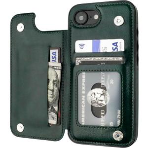ONETOP Compatible with iPhone 17e/16e Wallet Case with Card Holder, PU Leather Kickstand Card Slots Case, Double Magnetic Clasp and Durable Shockproof Cover 6.1 Inch (Green)
