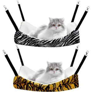 2 Pieces Reversible Cat Hanging Hammock Soft Breathable Pet Cage Hammock with Adjustable Straps and Metal Hooks Double Sided Hanging Bed for Small Dogs Rabbits(Zebra, Tiger Stripes,L) 2 Pieces Reversible Cat Hanging Hammock Soft Breathable Pet Cage Hammock with Adjustable Straps and Metal Hooks Double Sided Hanging Bed for Small Dogs Rabbits(Zebra, Tiger Stripes,L)