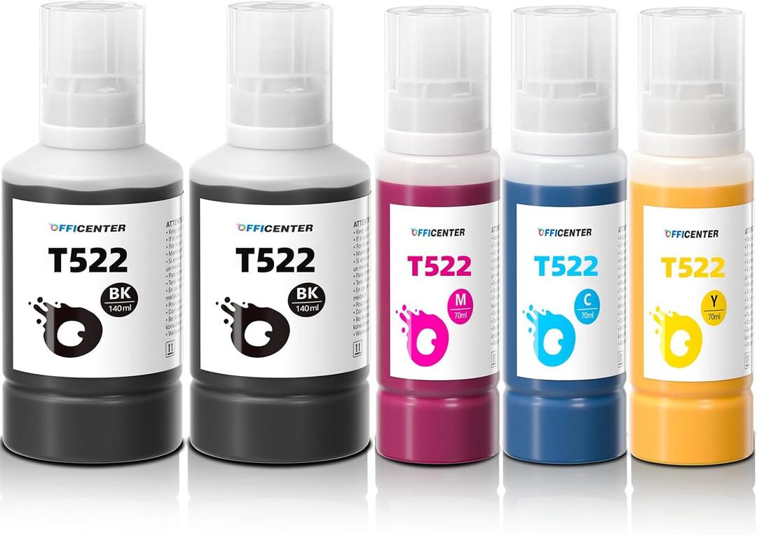 T522 522 Ink Refill Bottles for Ecotank ET-2760 ET-4760 ET-2750 ET-2720 ET-3760 ET-2850 ET-15000 ET-2800 ET-4700 ST-4000 ST-2000 ET-3710 ET4810 ET-3850 ET-3750 ET-2803 Printer (2BK C M Y)