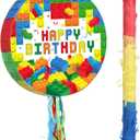 Jexine Block Piñata Set, Birthday Building Piñata with Blindfold Bat Stick
