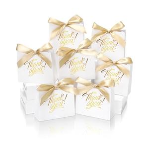 DOYIDE 120 Pack Small Thank You Gift Bags, 4.5x1.8x3.9in Party Favor Bags with Bow Ribbon, Mini Paper Gift Bag with Gold Foil Printed, White Treat Boxes for Birthday Wedding Bridal Baby Shower