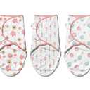 Ouch Baby Cotton Swaddle Wrap | Improves Sleep & Calms Startle Response | 100% Knitted Cotton | Adjustable Velcro Swaddle for Newborn Boys & Girls | 0-3 Months | Pack of 3 (Floral Edition)