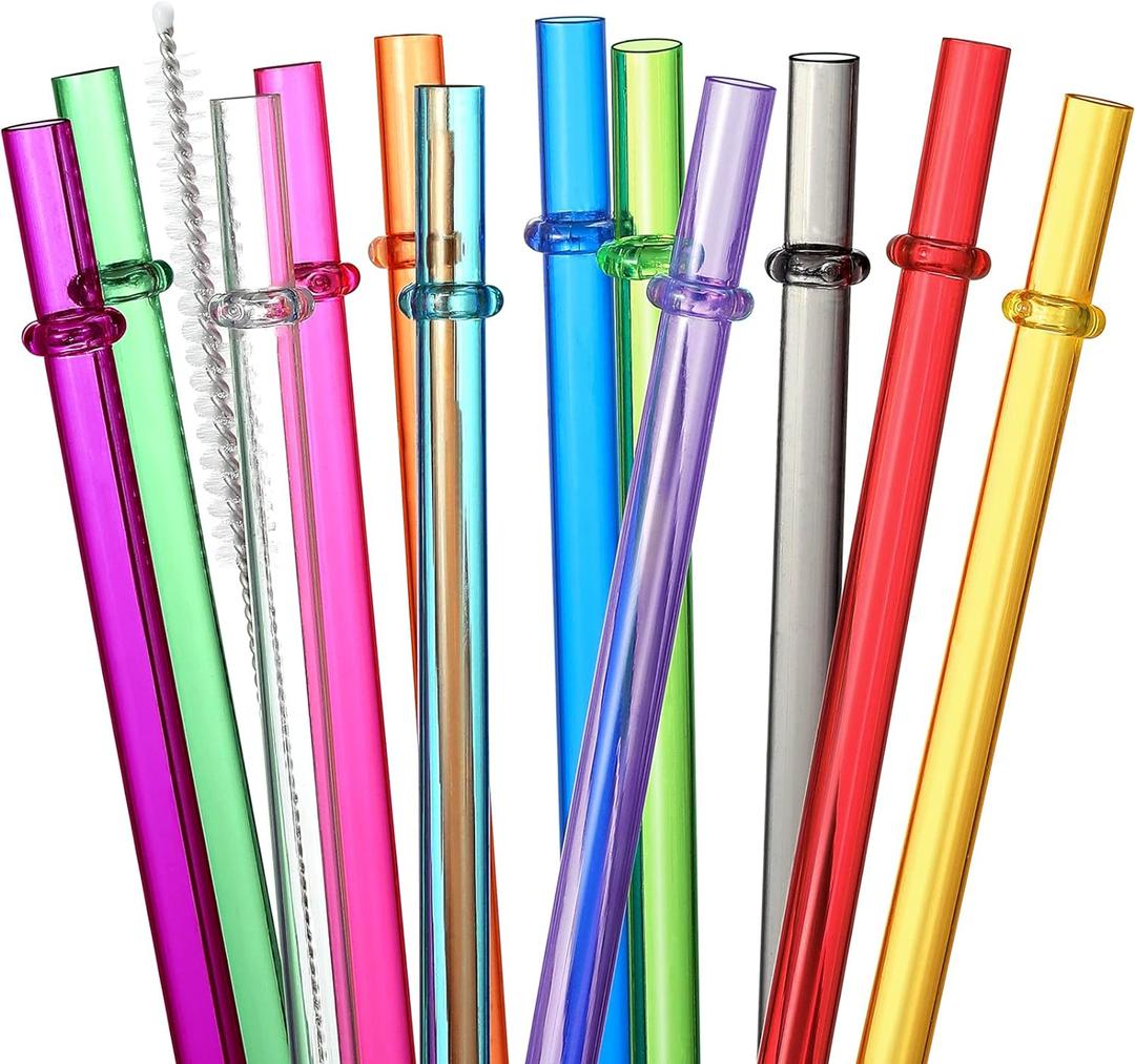 24 PCS, Reusable Straws with 4 Brushes, 10.5" Long Tritan Hard Plastic Straws, 12 Colors Translucent Replacement Drinking for 16OZ-32 OZ Tumblers, Cups, Jars, Stanley, YETI, Starbucks, BPA Free (Multicolor)