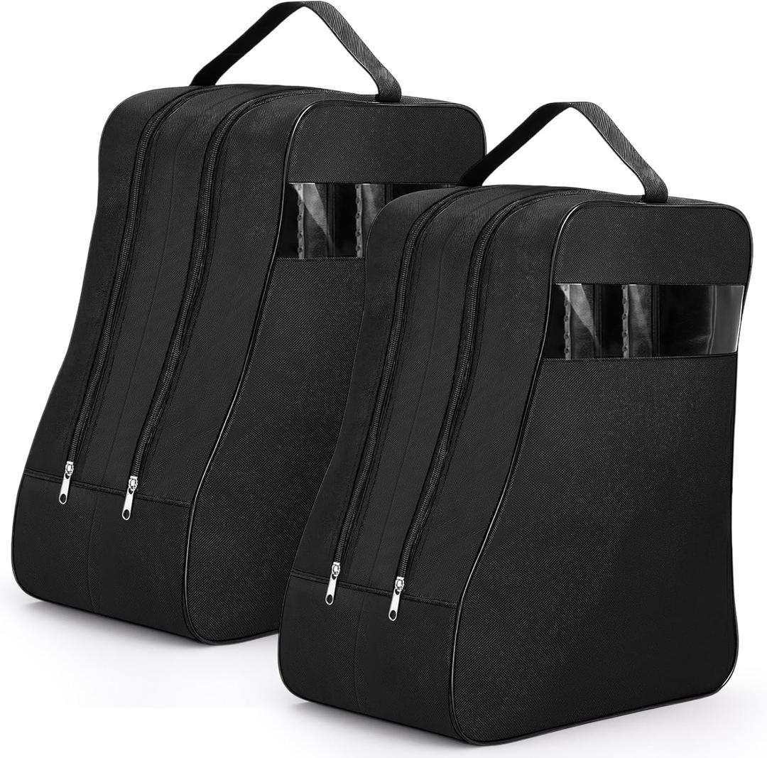 Aliceset 2 Pcs Black Boot Bags for Cowboy Two Separate Compartments Boots Portable Storage Bag for Travel Long Tube Shoes Bags Men Tall Shoe with Handle for Home Travel