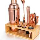 Cocktail Shaker Set, Mixology Bartender Kit 10-Piece Bar Tool Set with Stylish Bamboo Stand, Bar kit: Martini Shaker Mixing Spoon Muddler Jigger Corksrew for Barware Set | Rose
