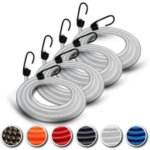 Marine Grade Bungee Cord with Hooks - Heavy Duty, Dacron Polyester Elastic Straps for Camping, and Outdoor Use - Bungees for Tie Downs, & Cars (16 in - White, 4Pack)