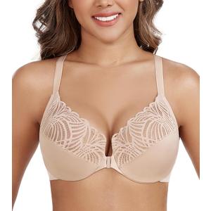 DotVol Women's Front Close Bra T Back Full Figure Underwire Plus Size Seamless Unlined Bra for Large Bust 36C