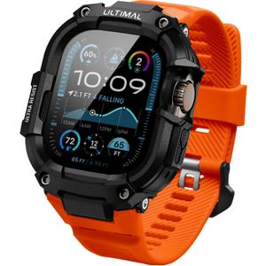 ULTIMAL Bands Case Compatible with Apple Watch Ultra 2/1 49mm for Men, Rugged Sports Band with Tough Shockproof Bumper Case, Heavy Duty Replacement Band (Black/Orange)