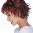 RENERSHOW Short Red Pixie Cut Wavy Wigs for White Women with Bangs Burgundy Highlight Synthetic Wig 6 Inch