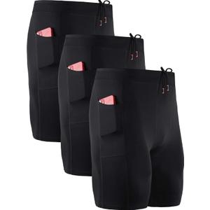 NELEUS Men's 3 Pack Running Compression Shorts with Pockets, Black (Medium)