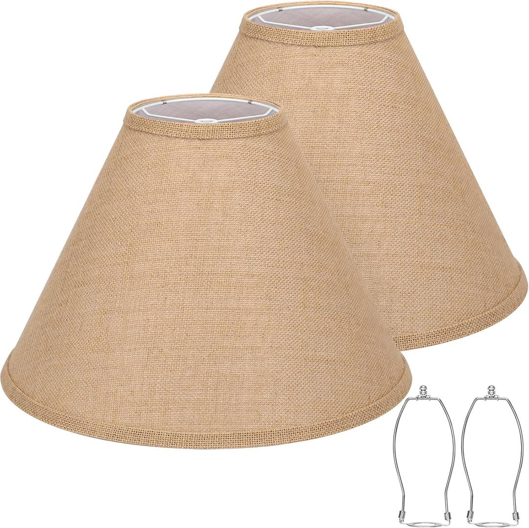 Burlap Empire Lamp Shades Set of 2, 6" Top x 16" Bottom x 10.8" High, Brown Lamp Shades for Table Lamps Floor Lamps, Natural Linen Lampshades Replacement, Spider, Harp Holders Included, Easy Assembly