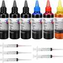 6-Pack Universal Dye Ink Refill Kit for All HP Canon Epsn Brother Printers Compatible Cartridges Refillable Cartridge CISS CIS System with 6 Syringes(6x100ML 3BK, 1C. 1M, 1Y)