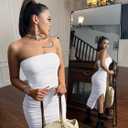 GOKATOSAU Women's Summer Strapless Mesh Bodycon Split Ruched Midi Party Dress White (White, S)
